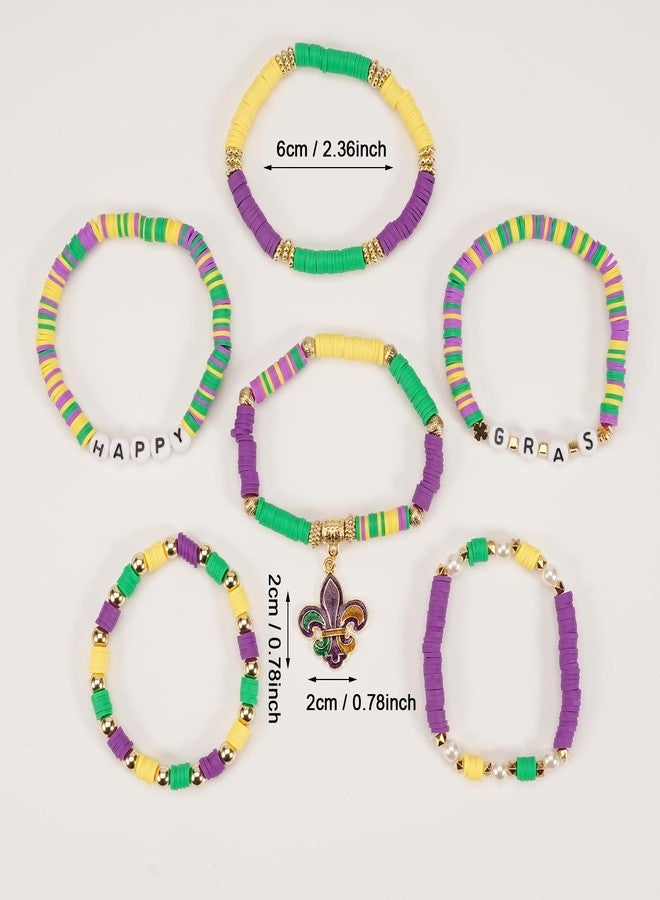 Lonext 6pcs Mardi Gras Beaded Bracelets, Stretch Bracelets, Carnival Celebrations Charm Bracelets - Image 4