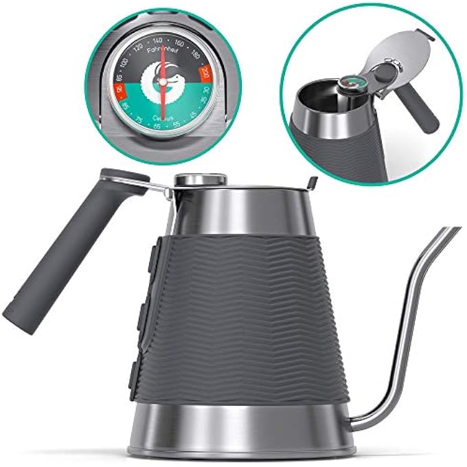 Coffee Gator True Brew Gooseneck Kettle  Precision Spout Integrated Thermometer 16L Grey - Image 1