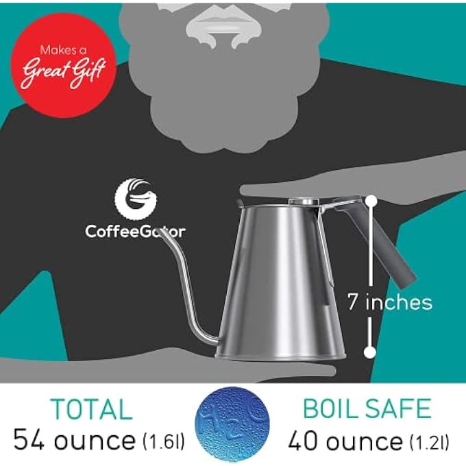 Coffee Gator True Brew Gooseneck Kettle  Precision Spout Integrated Thermometer 16L Grey - Image 2