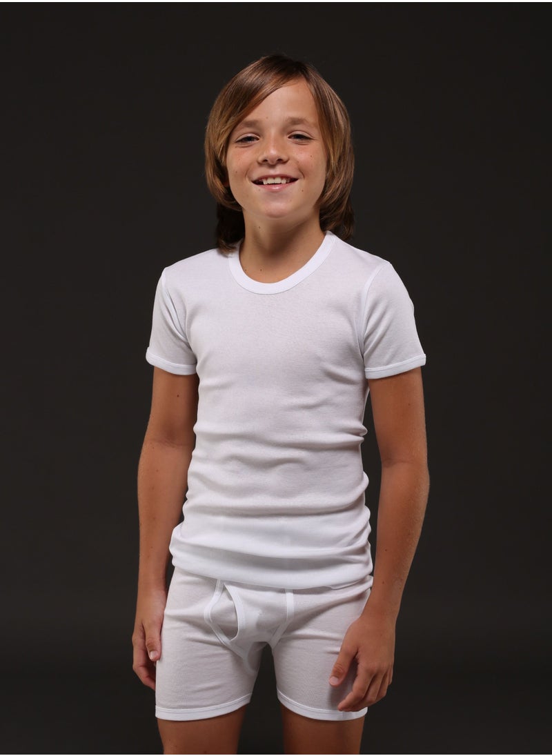 DeloPik Cotton Boys White Undershirt Round Neck Tshirt and boxer, Boys white Underwear set(pack of 12)(5-6 YEARS)  - Image 1