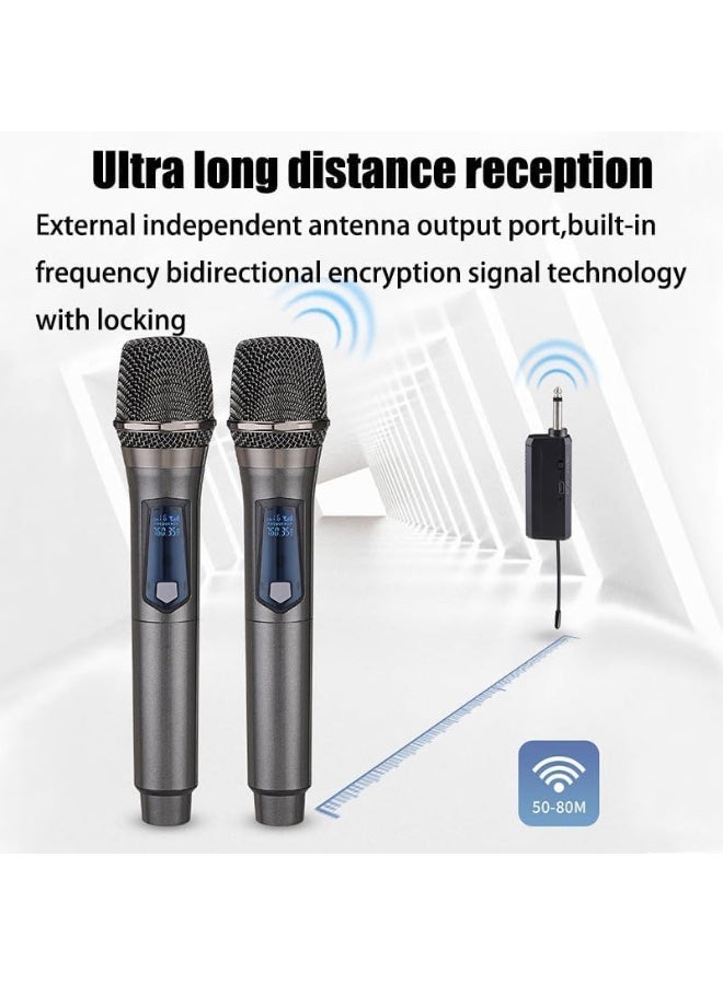 نظام ميكروفون كاريوكي لاسلكي احترافي UHF بتردد 192 كيلو هرتز/24 بت، ميكروفون ديناميكي لاسلكي وجهاز استقبال قابل لإعادة الشحن لأنظمة PA، الاجتماعات، والحفلات (أسود ورمادي) - Image 2