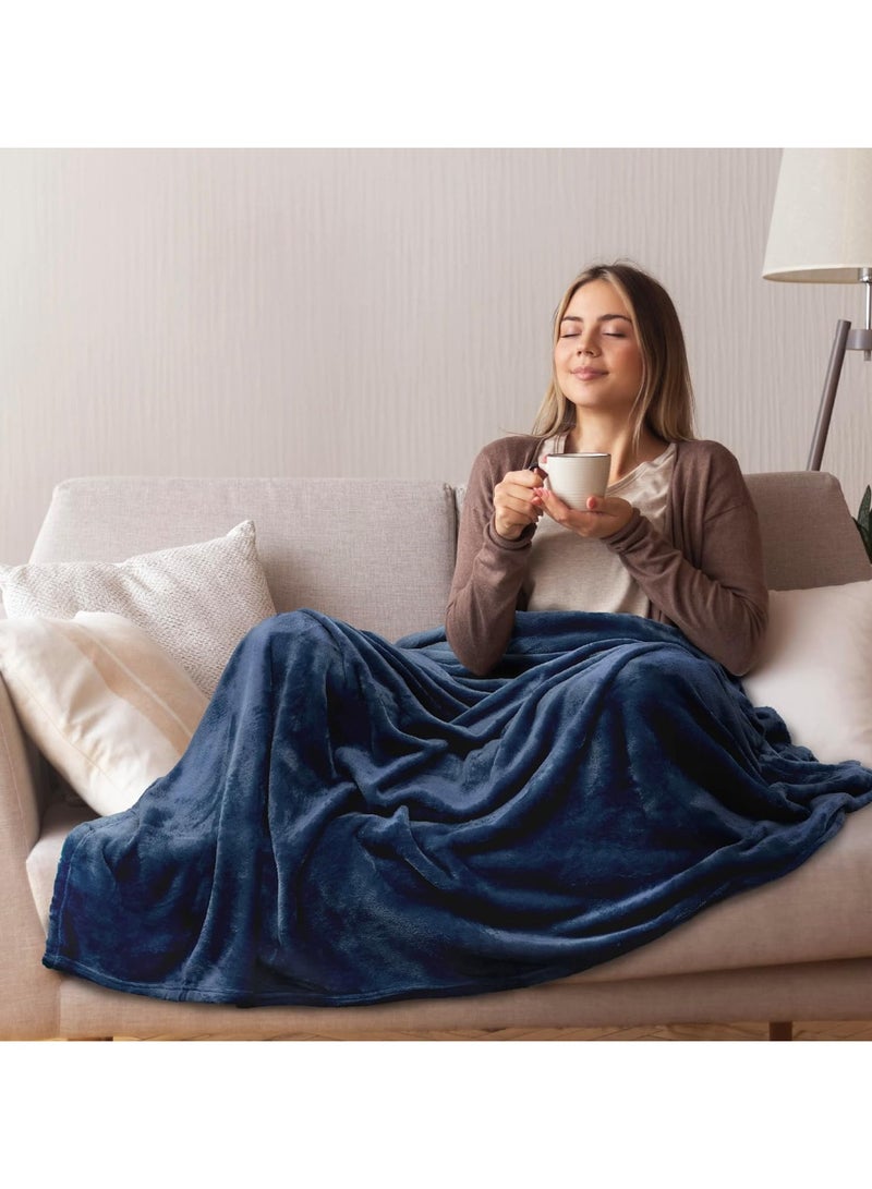 BSB HOME® 220 GSM Premium Plush Single Blanket for Bed, Sofa, Couch, Travel and Camping AC Blanket | 150 x 220 CM  | Blue | SOLID POLO BLANKET