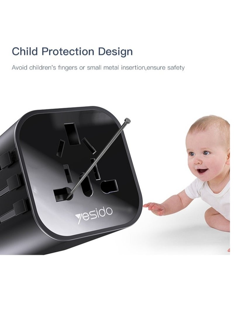 Yesido MC-09 Multi-function Universal Travel Adapter Plug (Black) - Image 5