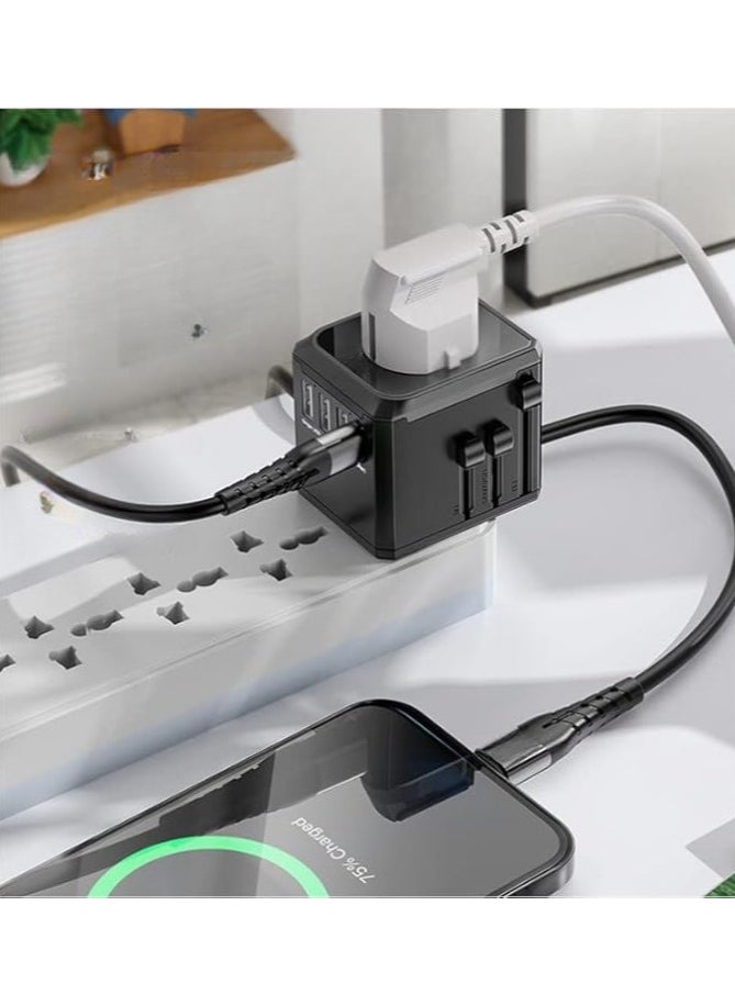 REBENUO محول السفر العالمي RCP262 – 4 منافذ USB فائقة السرعة، مقبس طاقة نوع C، متوافق مع مقابس المملكة المتحدة، الاتحاد الأوروبي، الولايات المتحدة، أستراليا، شحن عالمي، مدمج وخفيف الوزن، شحن سريع للهواتف، أجهزة الكمبيوتر المحمولة، الأجهزة اللوحية، والمزيد - Image 2