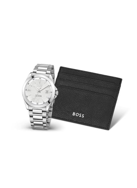 HUGO BOSS WATCH ROUND ANALOG MEN'S SILVER WHITE CASE WATCH - 1570181