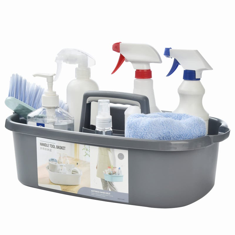ALINK Large Plastic Shower Caddy Tote, Portable Storage Caddy Basket Organizer with Handle for Dorm, Bathroom, Tool, Garden, Kitchen, Cleaning Supplies â€“ Gray - Image 1