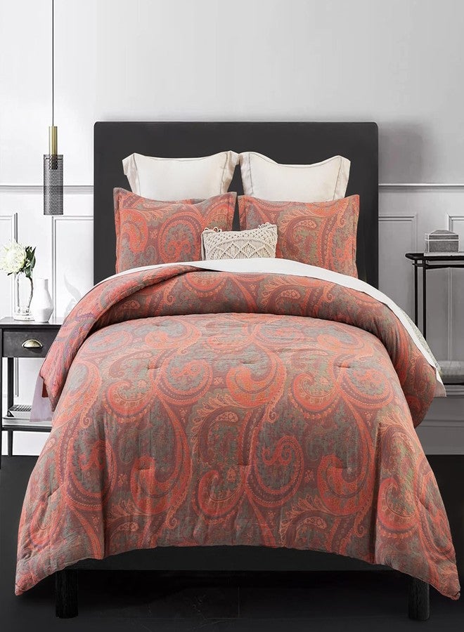 SLEEPBELLA Washed Double Layer Muslin 100% Cotton Comforter Set Queen Size, Paisley Fluffy Thick Checked Bedding Set, Soft Breathable(1 Comforter, 2 Pillow Shams) - Image 1