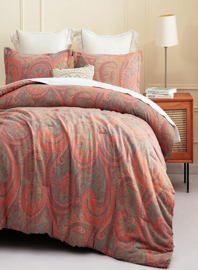 SLEEPBELLA Washed Double Layer Muslin 100% Cotton Comforter Set Queen Size, Paisley Fluffy Thick Checked Bedding Set, Soft Breathable(1 Comforter, 2 Pillow Shams) - Image 3