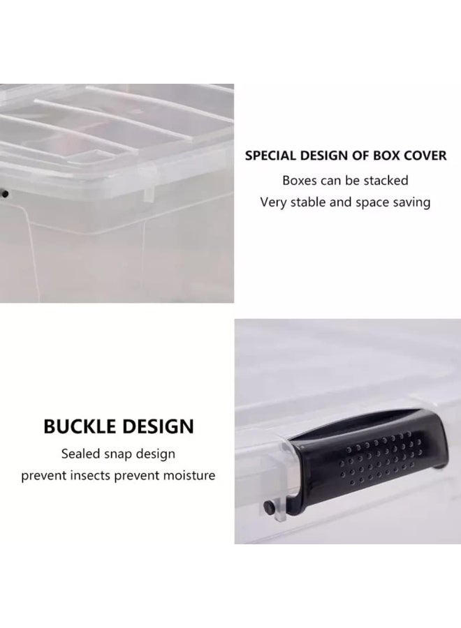 Premify صندوق تخزين سعة 97 لترًا مع غطاء قابل للقفل وعجلات | منظم بلاستيكي شفاف | صندوق شفاف لتخزين الملابس والألعاب والأدوات والأدوية ولوازم المكتب/المطبخ والمستندات والفنون والحرف اليدوية - Image 4