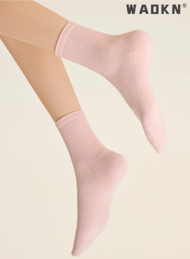 WAOKN 5 Pairs Women's Lightweight Cotton middle Crew Socks,Hand-Linked Toe,Durable, Breathable, High Stretch, soft and comfortable ,Antibacterial, sweat absorbing, odor proof, and friction resistant , pink , purple,green, white ,black . - Image 2