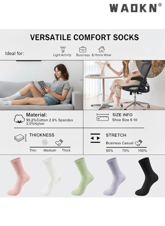 WAOKN 5 Pairs Women's Lightweight Cotton middle Crew Socks,Hand-Linked Toe,Durable, Breathable, High Stretch, soft and comfortable ,Antibacterial, sweat absorbing, odor proof, and friction resistant , pink , purple,green, white ,black . - Image 4
