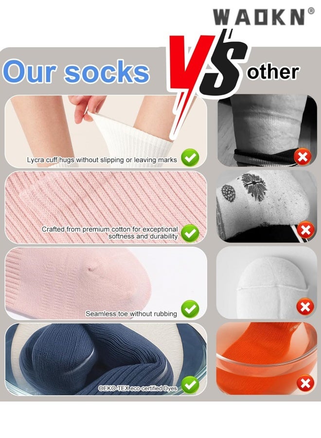 WAOKN 5 Pairs Women's Lightweight Cotton middle Crew Socks,Hand-Linked Toe,Durable, Breathable, High Stretch, soft and comfortable ,Antibacterial, sweat absorbing, odor proof, and friction resistant , pink , purple,green, white ,black . - Image 3
