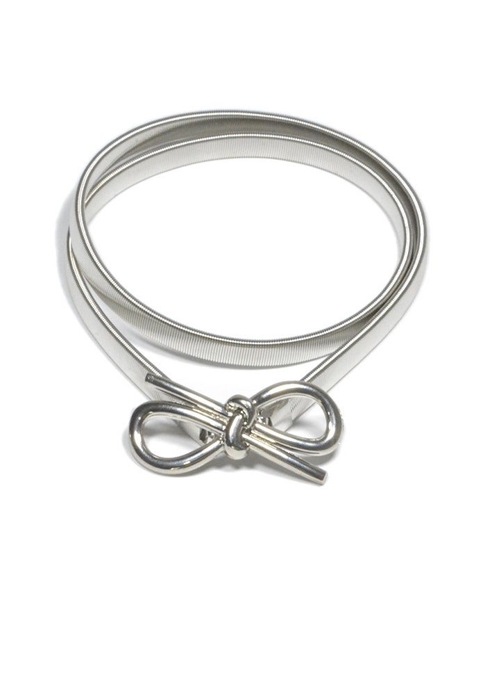 AuliceVerse 2-Pack Retro Vintage Gold & Silver Metal Bow Knot Stretch Elastic Waist Belt Set - Adjustable Skinny Fashion Accessory for Women, Perfect for Dresses, Jeans & Skirts - Image 5