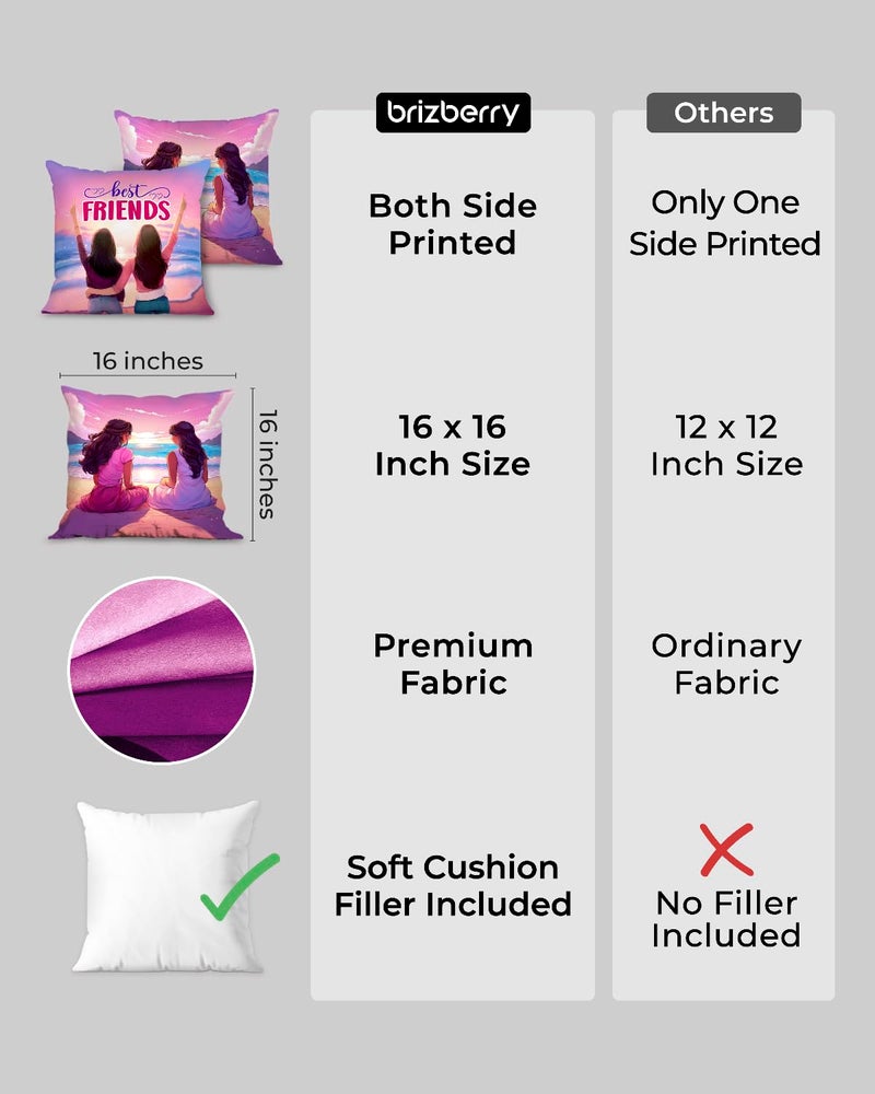 Brizberry® Pillow Cushion Gift, Unique Thoughtful Friendship Day Birthday Diwali Gift for Best Friend Bestie, for him her Boy Girl with Premium Filler Cushion (16 inch x 16 inch) (Design 18) - Image 3