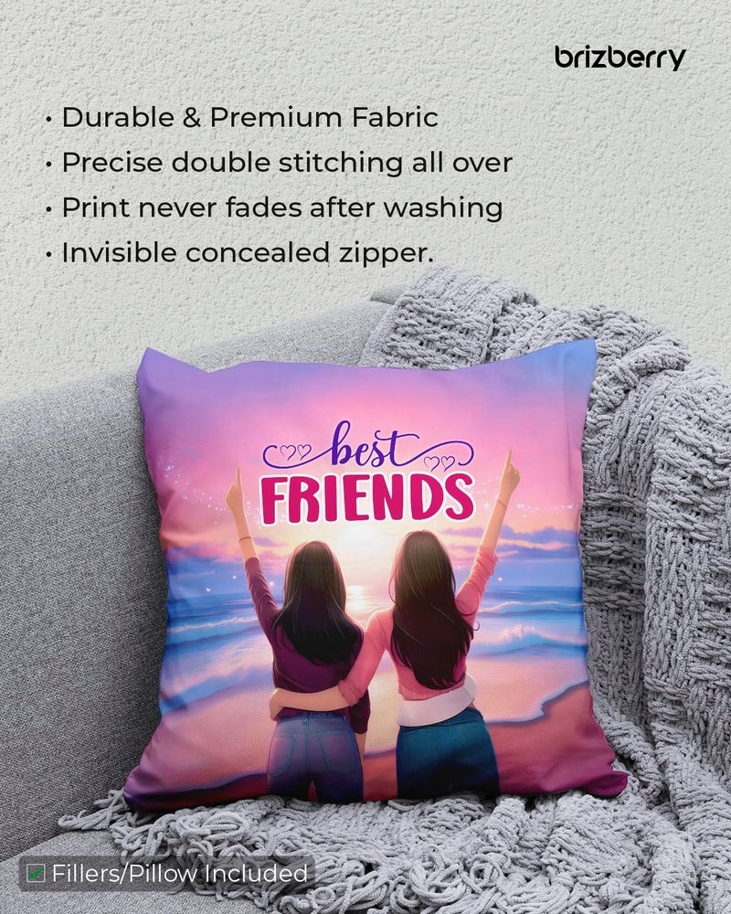 Brizberry® Pillow Cushion Gift, Unique Thoughtful Friendship Day Birthday Diwali Gift for Best Friend Bestie, for him her Boy Girl with Premium Filler Cushion (16 inch x 16 inch) (Design 18) - Image 5