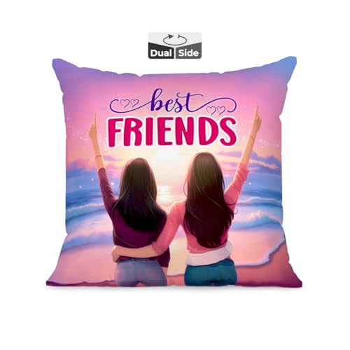 Brizberry® Pillow Cushion Gift, Unique Thoughtful Friendship Day Birthday Diwali Gift for Best Friend Bestie, for him her Boy Girl with Premium Filler Cushion (16 inch x 16 inch) (Design 18) - Image 1