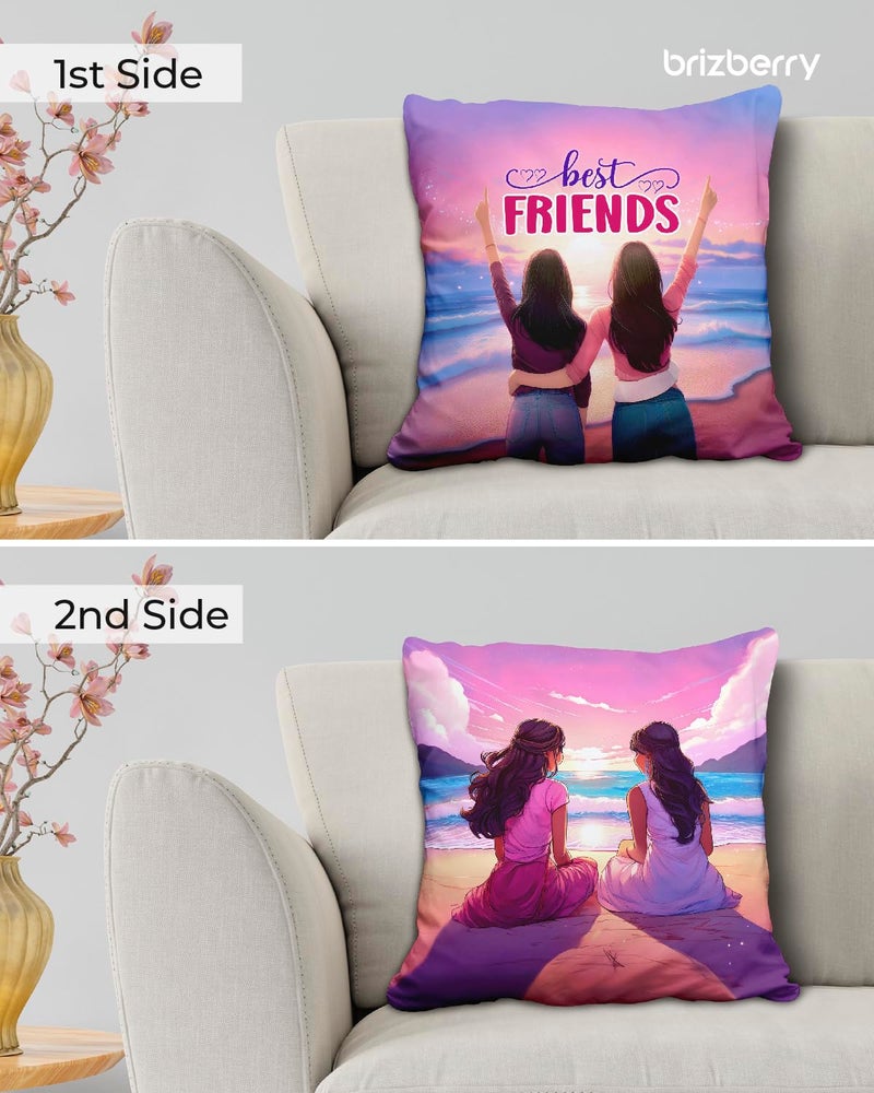 Brizberry® Pillow Cushion Gift, Unique Thoughtful Friendship Day Birthday Diwali Gift for Best Friend Bestie, for him her Boy Girl with Premium Filler Cushion (16 inch x 16 inch) (Design 18) - Image 2
