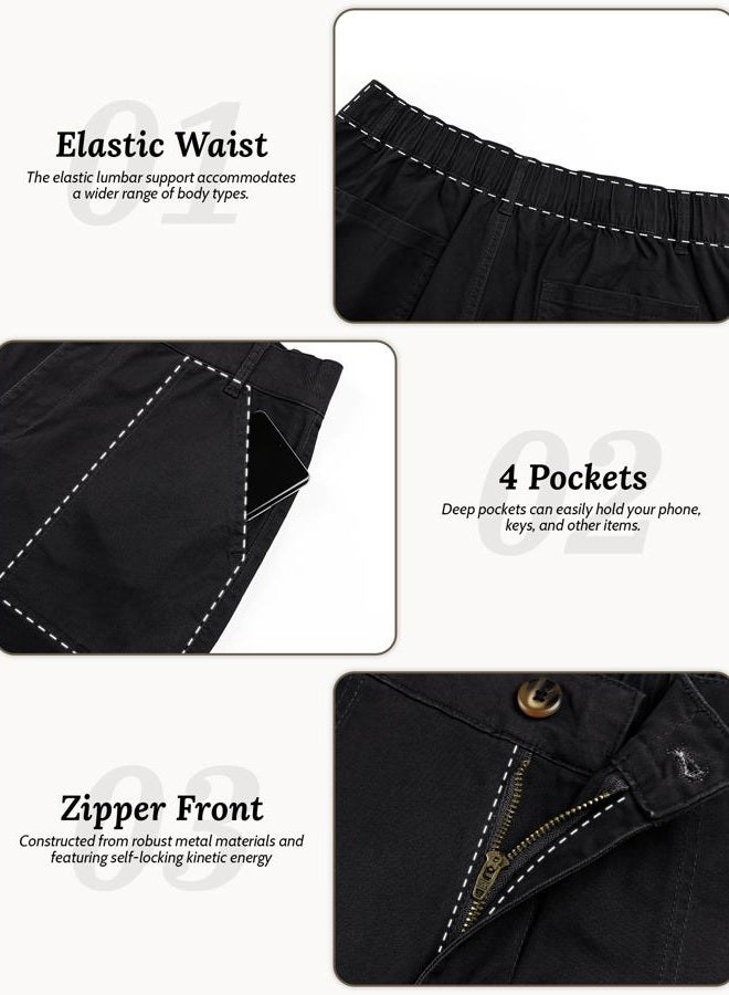 Eddoyee Wide Leg Cropped Pants for Women - High Waisted Dressy Stretchy Straight Work Pants Casual Trousers with Pockets, Black, XL - Image 4