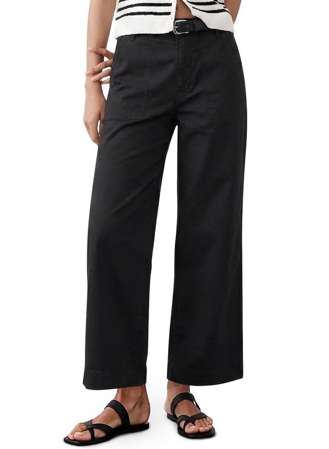 Eddoyee Wide Leg Cropped Pants for Women - High Waisted Dressy Stretchy Straight Work Pants Casual Trousers with Pockets, Black, XL - Image 1