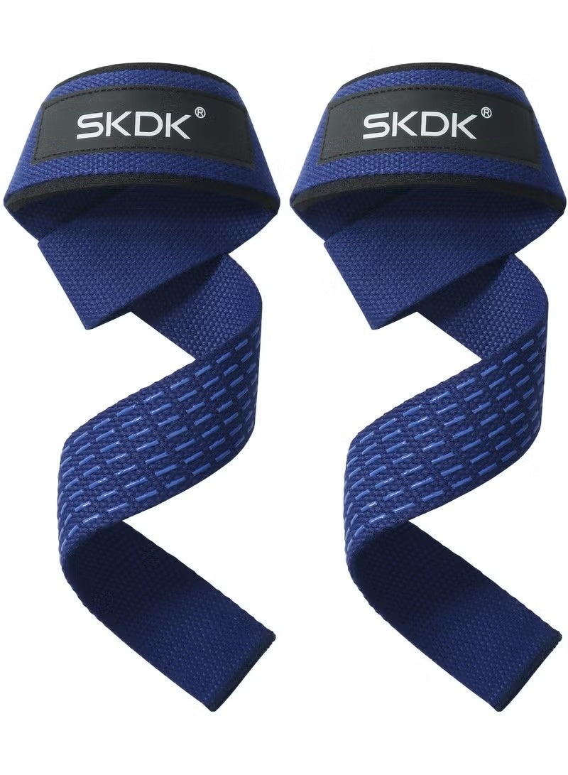 SKDK 2 PCS Cotton Hard Pull Wrist Lifting Straps Grips Band-Deadlift Straps with Neoprene Cushioned Wrist Padded and Anti-Skid Silicone - for Weightlifting, Bodybuilding, Strength Training，blue - Image 1