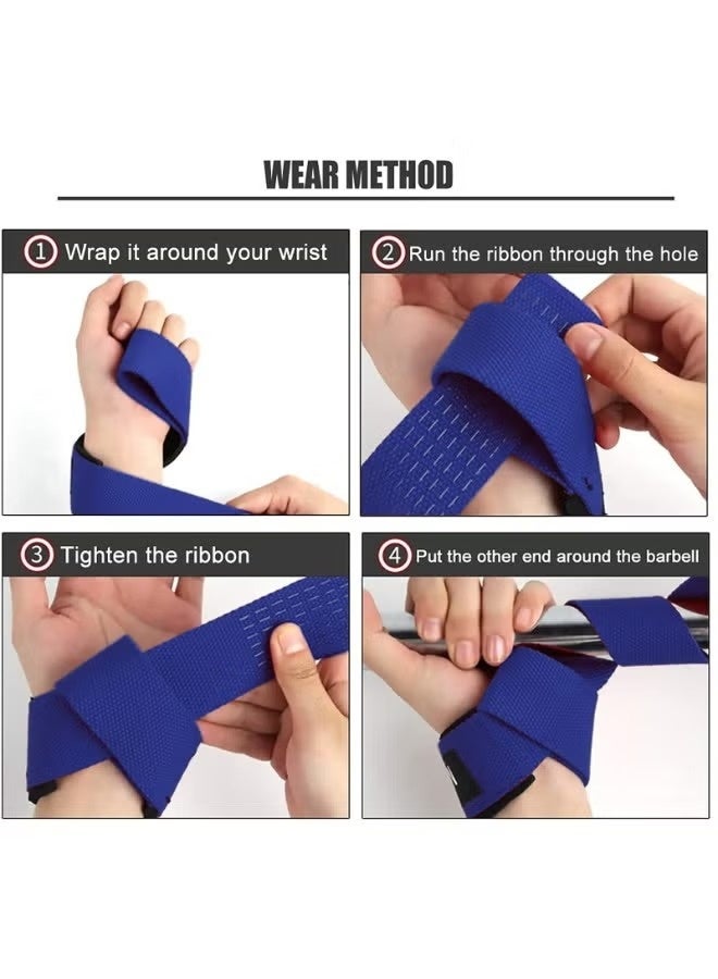 SKDK 2 PCS Cotton Hard Pull Wrist Lifting Straps Grips Band-Deadlift Straps with Neoprene Cushioned Wrist Padded and Anti-Skid Silicone - for Weightlifting, Bodybuilding, Strength Training，blue - Image 3
