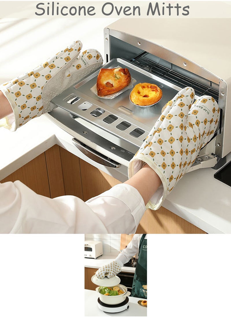 Qiccijoo Qiccijoo 1 Pair Silicone Oven Mitts and Pot Holders Sets，Extreme Heat Resistant BBQ Gloves,Extra Long Oven Mitts for Kitchen Baking Cooking Slip Resistant Flexible Oven Gloves(White)  - Image 3