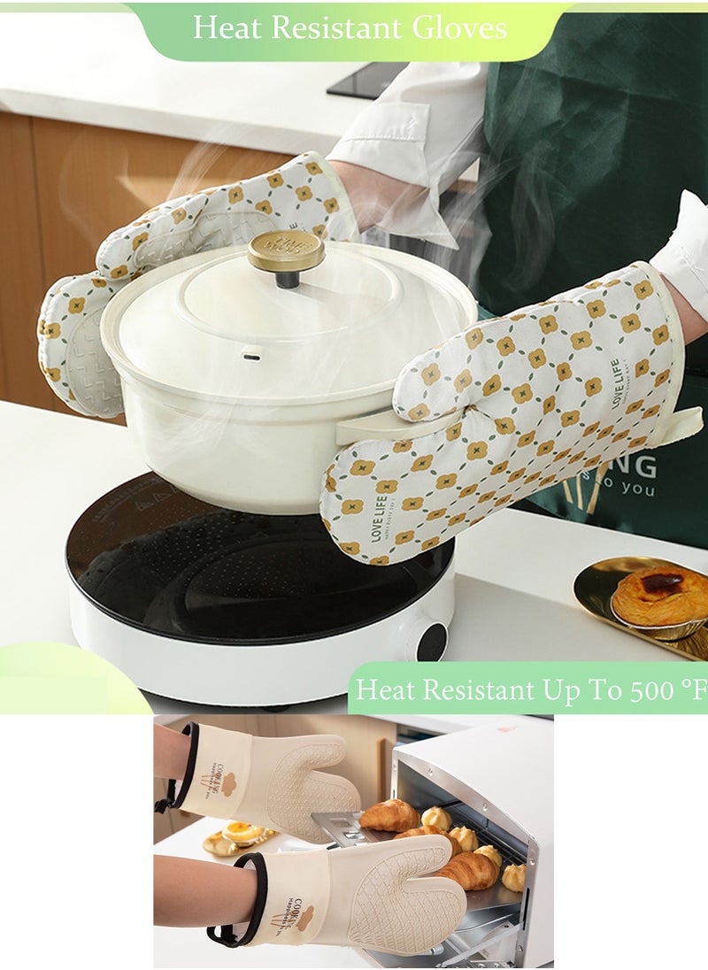 Qiccijoo Qiccijoo 1 Pair Silicone Oven Mitts and Pot Holders Sets，Extreme Heat Resistant BBQ Gloves,Extra Long Oven Mitts for Kitchen Baking Cooking Slip Resistant Flexible Oven Gloves(White)  - Image 4