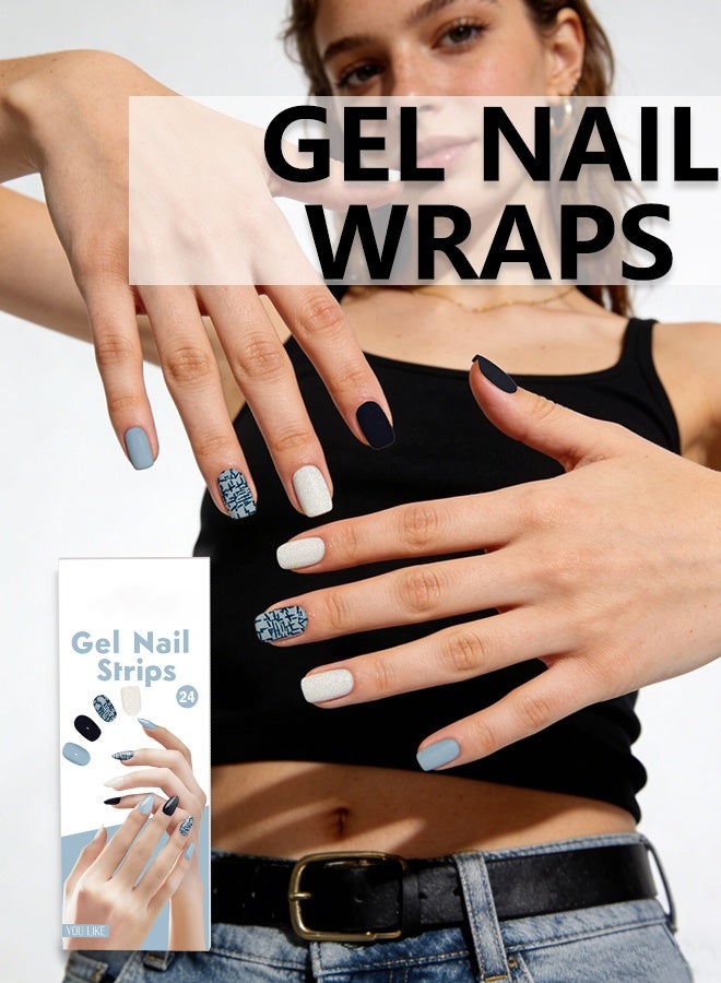 Semi-Cured Gel Nail Wraps – UV/LED Lamp Required – Waterproof Solid Color – 20 Strips + File + Wooden Stick - Image 1