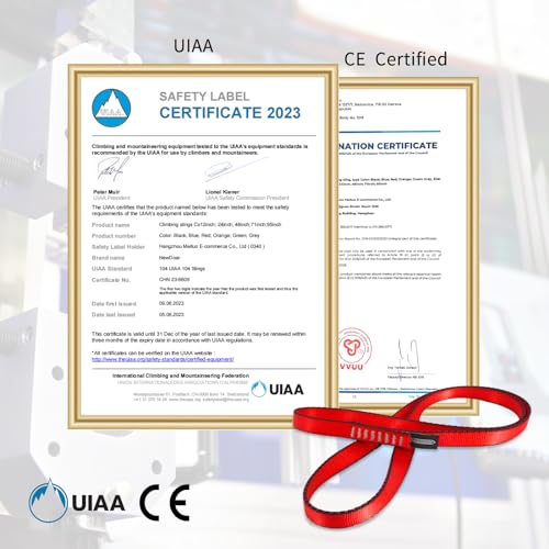 NewDoar 16mm Climbing Sling UIAA CE Certified,23KN EN566 Certified,Climbing Utility Cord Rock Climbing,Creating Anchors System,Rappelling Gear,Perfect for Tree Work(Red 48" 3pcs) - Image 2