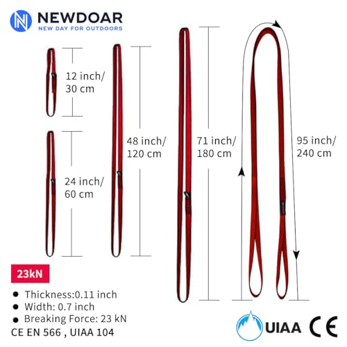 NewDoar 16mm Climbing Sling UIAA CE Certified,23KN EN566 Certified,Climbing Utility Cord Rock Climbing,Creating Anchors System,Rappelling Gear,Perfect for Tree Work(Red 48" 3pcs) - Image 3