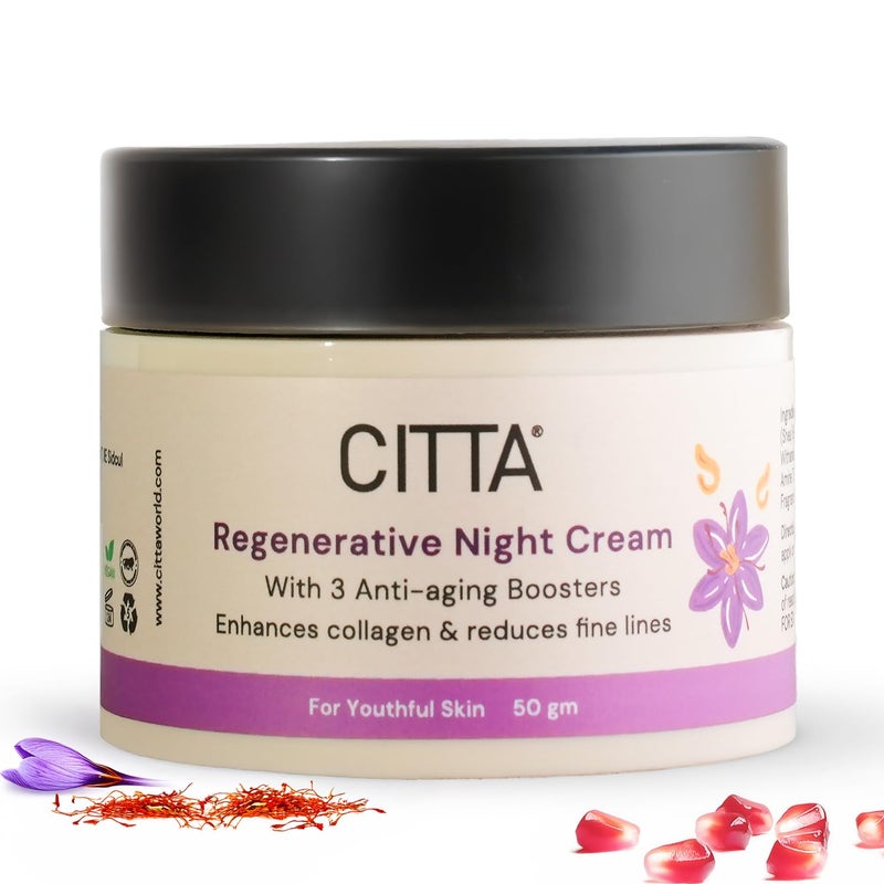 CITTA Regenerative Night Cream  Retinol AntiAging Cream with Kumkumadi  Ashwagandha for All Skin Types  Wrinkle Corrector for Aging Skin  For Men  Women  50 gm - Image 1