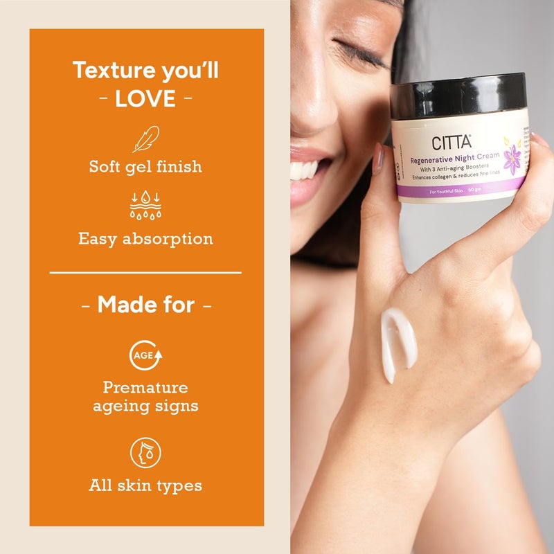 CITTA Regenerative Night Cream  Retinol AntiAging Cream with Kumkumadi  Ashwagandha for All Skin Types  Wrinkle Corrector for Aging Skin  For Men  Women  50 gm - Image 4