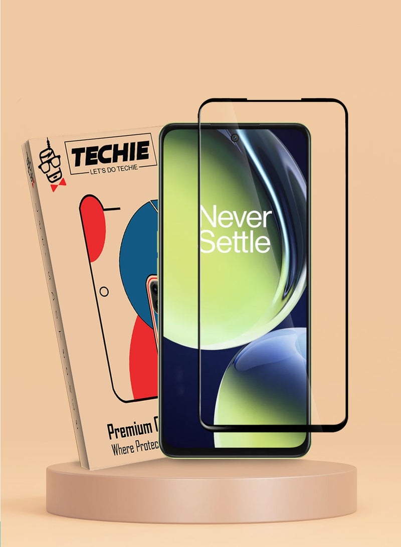 Techie Full Cover 9H Hardness HD Tempered Glass Screen Protector for OnePlus Nord CE 3 Lite - Anti-Scratch, Anti-Fingerprint, and Bubbles Free Technology - Image 1