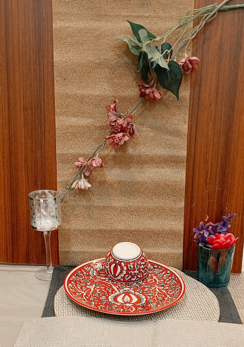 Caffeine Ceramic Handmade Red Mughal Combo Dinner Set (Set of 2) - Image 2