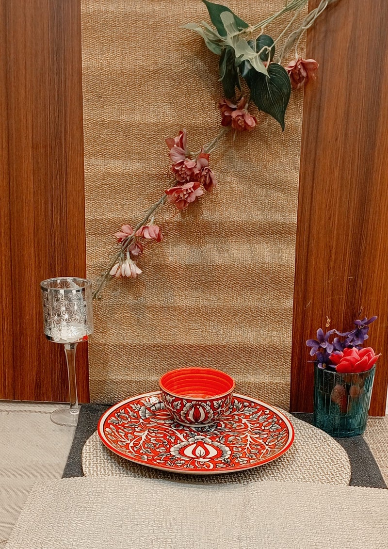 Caffeine Ceramic Handmade Red Mughal Combo Dinner Set (Set of 2) - Image 5