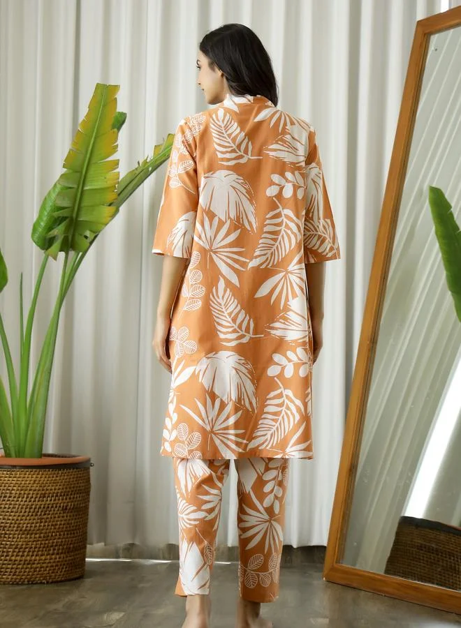 sanskrutihomes Sanskrutihomes Women Tropical Printed Pure Cotton Top, Shrug and Pyjama Set