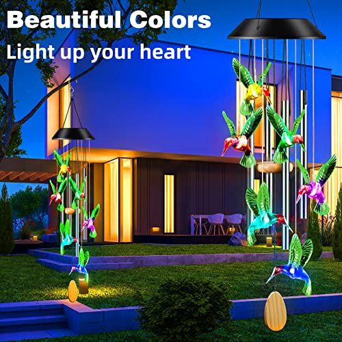 DesGully Wind Chimes,Hummingbird Solar Wind Chimes for Outside,Aluminum Tubes Memorial Wind Bell for Garden/Patio Decor Thanksgiving Gifts for Mom, Wife, Grandma Neighbors(25 Inch Deep Tone) - Image 4