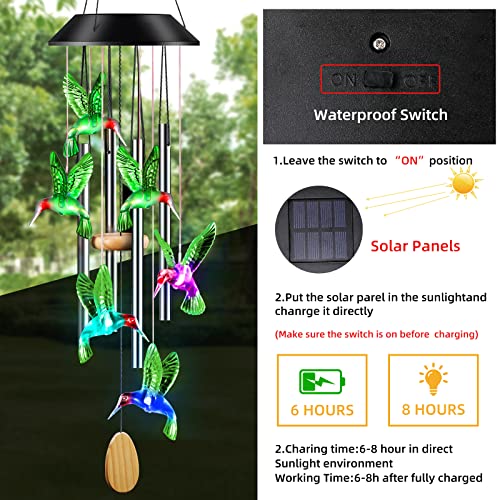 DesGully Wind Chimes,Hummingbird Solar Wind Chimes for Outside,Aluminum Tubes Memorial Wind Bell for Garden/Patio Decor Thanksgiving Gifts for Mom, Wife, Grandma Neighbors(25 Inch Deep Tone) - Image 5