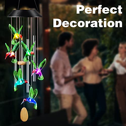 DesGully Wind Chimes,Hummingbird Solar Wind Chimes for Outside,Aluminum Tubes Memorial Wind Bell for Garden/Patio Decor Thanksgiving Gifts for Mom, Wife, Grandma Neighbors(25 Inch Deep Tone) - Image 3