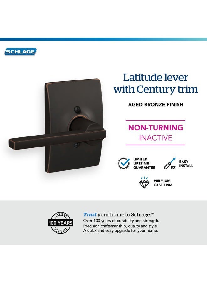 Schlage F170 LAT 716 CEN Latitude Door Lever with Century Trim, One Sided Non-Turning Dummy Door Handle, Aged Bronze - Image 2