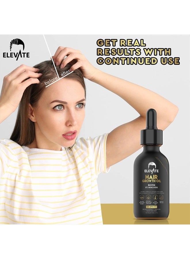 ELEVATE Hair Growth Oil - Biotin Serum & 5% Minoxidil Treatment for Stronger Thicker Longer Hair – Natural Hair Growth Thickening Treatment - Stop Thinning & Hair Loss for Men & Women 2oz - Image 4