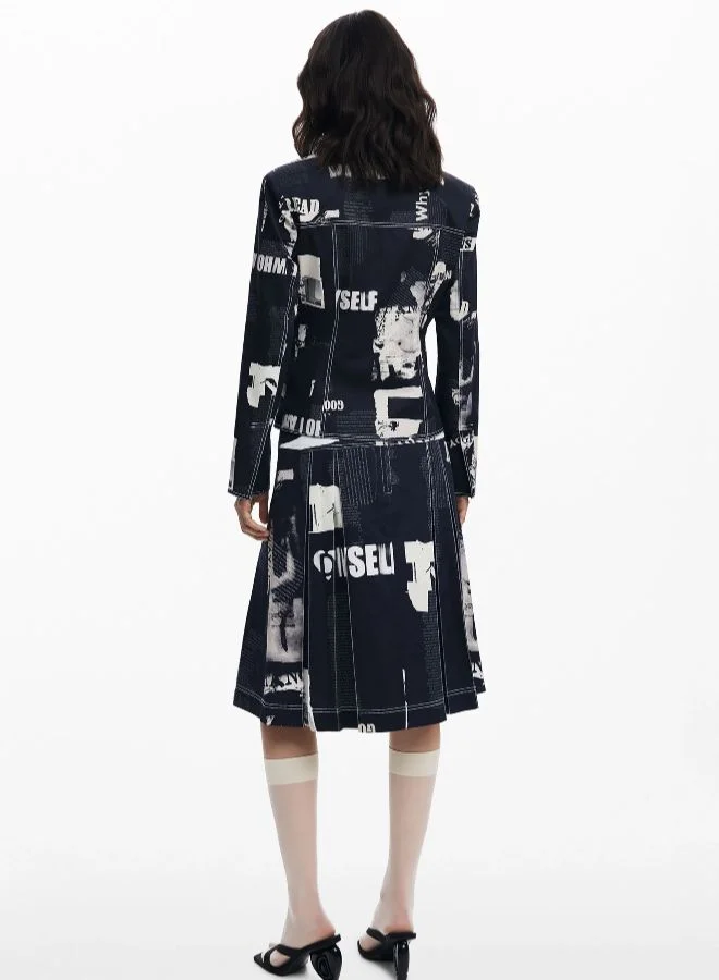 DESIGUAL Black Midi Skirt With Newspaper Pleats for Women | Best Price UAE