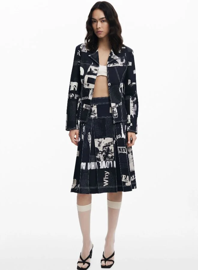 DESIGUAL Midi Skirt With Newspaper Pleats