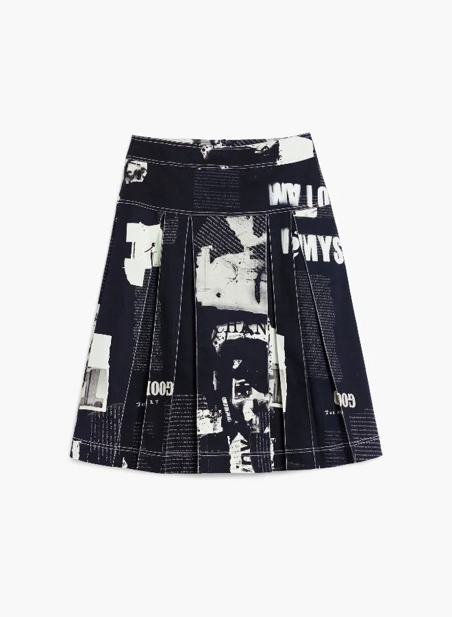 DESIGUAL Black Midi Skirt With Newspaper Pleats for Women | Best Price UAE