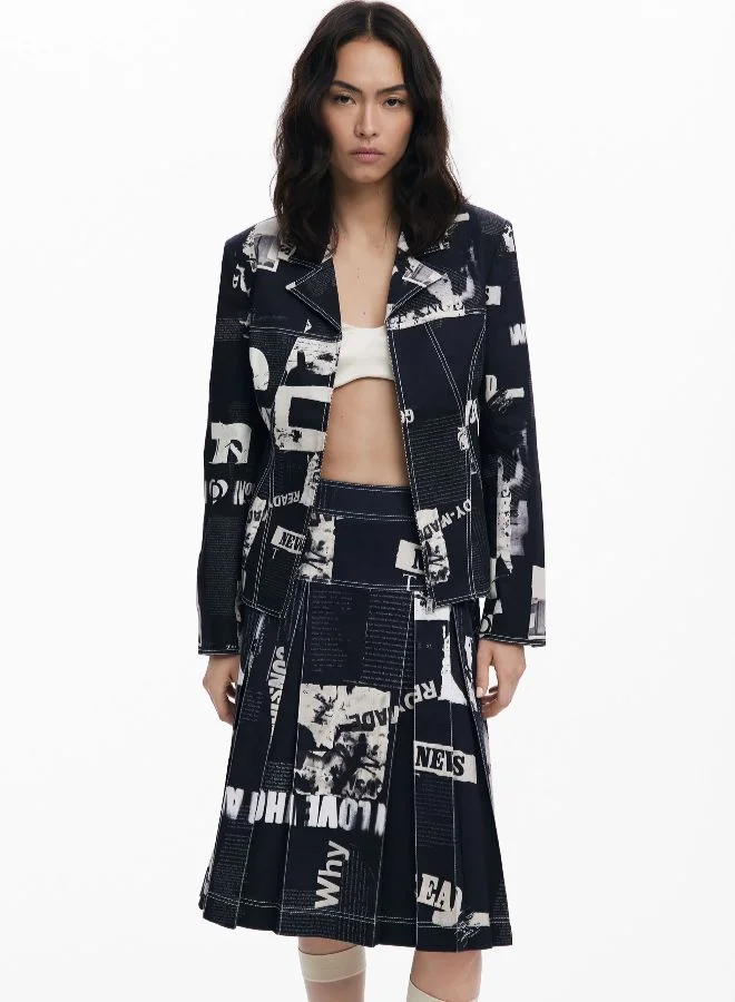DESIGUAL Black Midi Skirt With Newspaper Pleats for Women | Best Price UAE