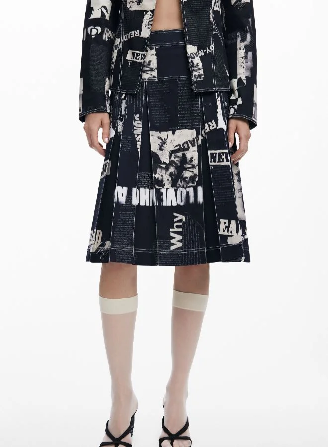 DESIGUAL Midi Skirt With Newspaper Pleats