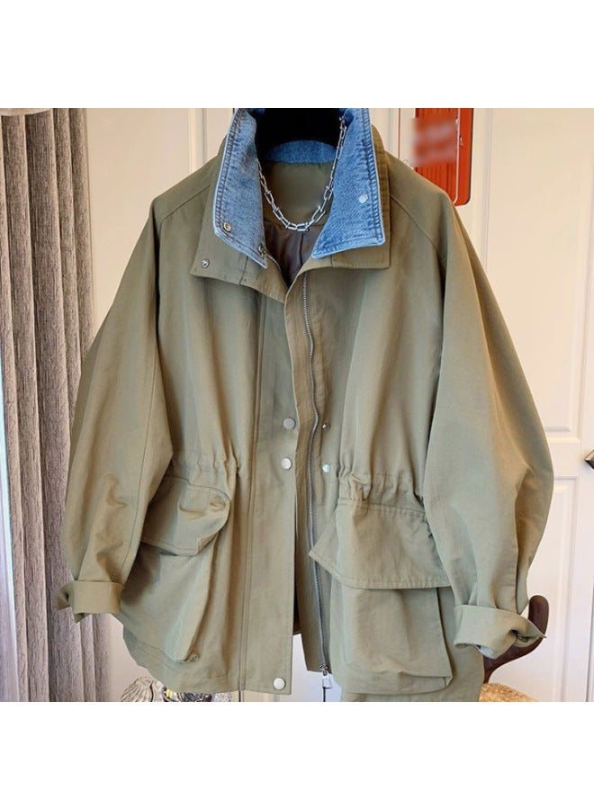 2023 Spring And Autumn British Style Stitching Coat Women's Loose Casual All-match Jacket Fake Two-piece Windbreaker Women's Fashion 