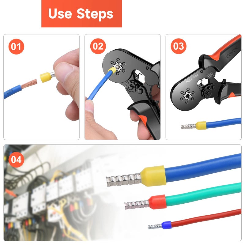 Preciva Ferrule Crimping Tool, Preciva Hexagonal Sawtooth Self-Adjustable Ratchet Wire Terminals Crimper for AWG23-10 Bootlace End-Sleeves Ferrule - Image 5