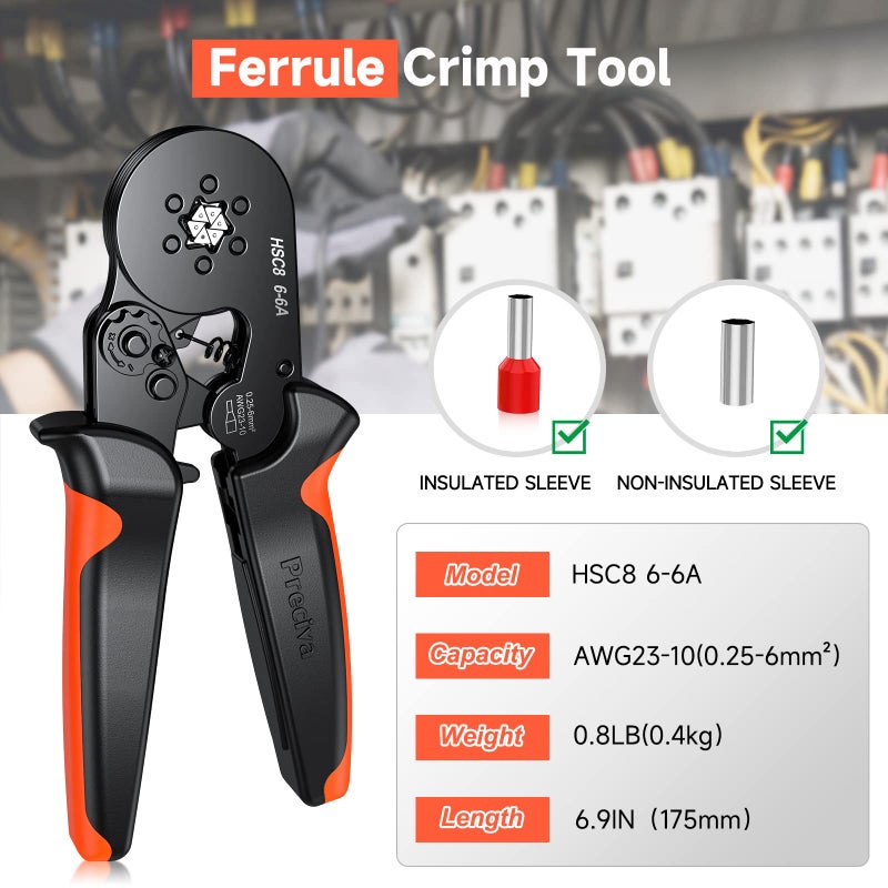 Preciva Ferrule Crimping Tool, Preciva Hexagonal Sawtooth Self-Adjustable Ratchet Wire Terminals Crimper for AWG23-10 Bootlace End-Sleeves Ferrule - Image 2