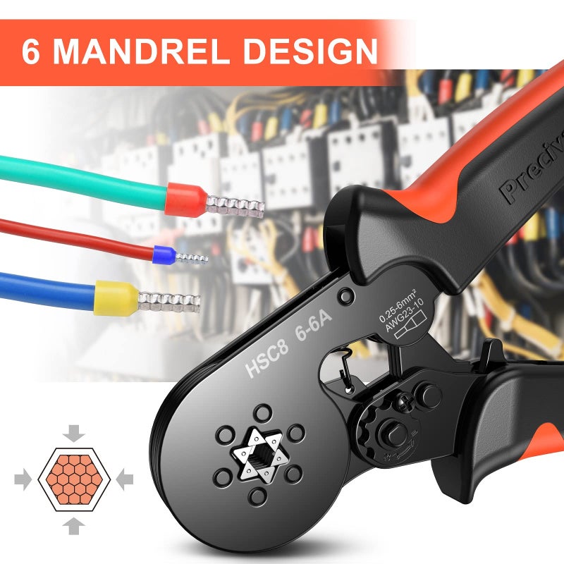 Preciva Ferrule Crimping Tool, Preciva Hexagonal Sawtooth Self-Adjustable Ratchet Wire Terminals Crimper for AWG23-10 Bootlace End-Sleeves Ferrule - Image 3